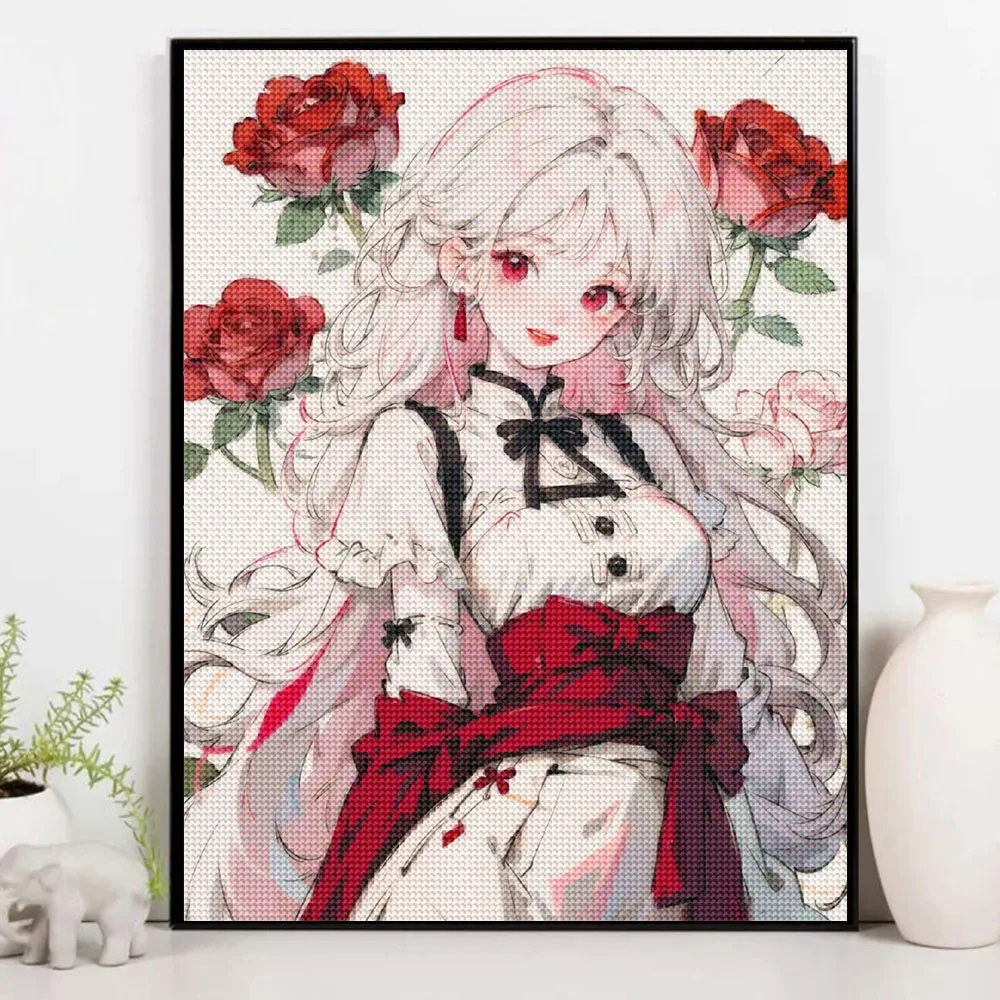 5D Diamond Painting  Anime Girl DIY Cartoon Cross Stitch Full Square Round Diamond Mosaic Embroidery Art Home Decoration Gift - 3