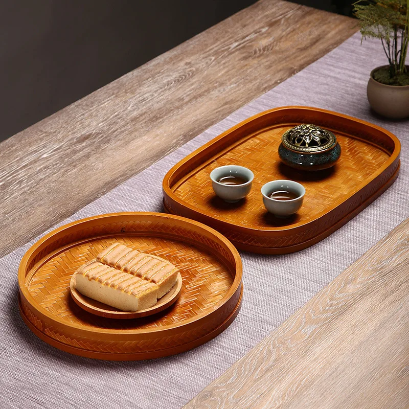 HeMu Bamboo Products Hand Woven Tea Tray, Hotel Tray, Dim sum Home Stay Towel, Vintage Dry Bubble Table