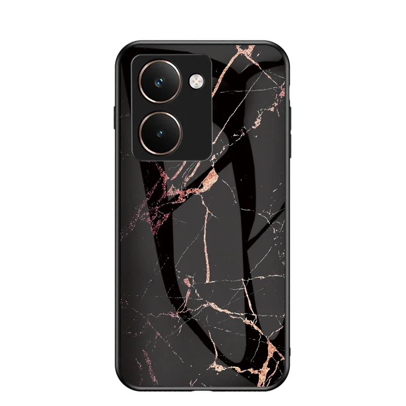 Marble Grain Tempered Glass Hard Back Cover with Silicone Bumper