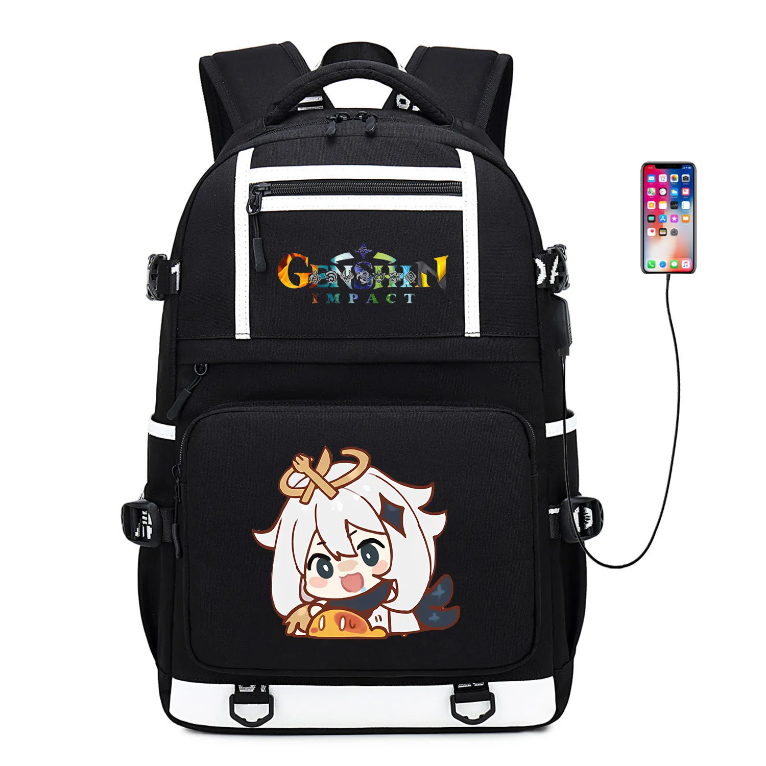 

Genshin Impact Teen Student School Bag Outdoor Travel Bag Black Casual Bag Kids Backpack Cartoon Print School Bag Boys Girls Bag