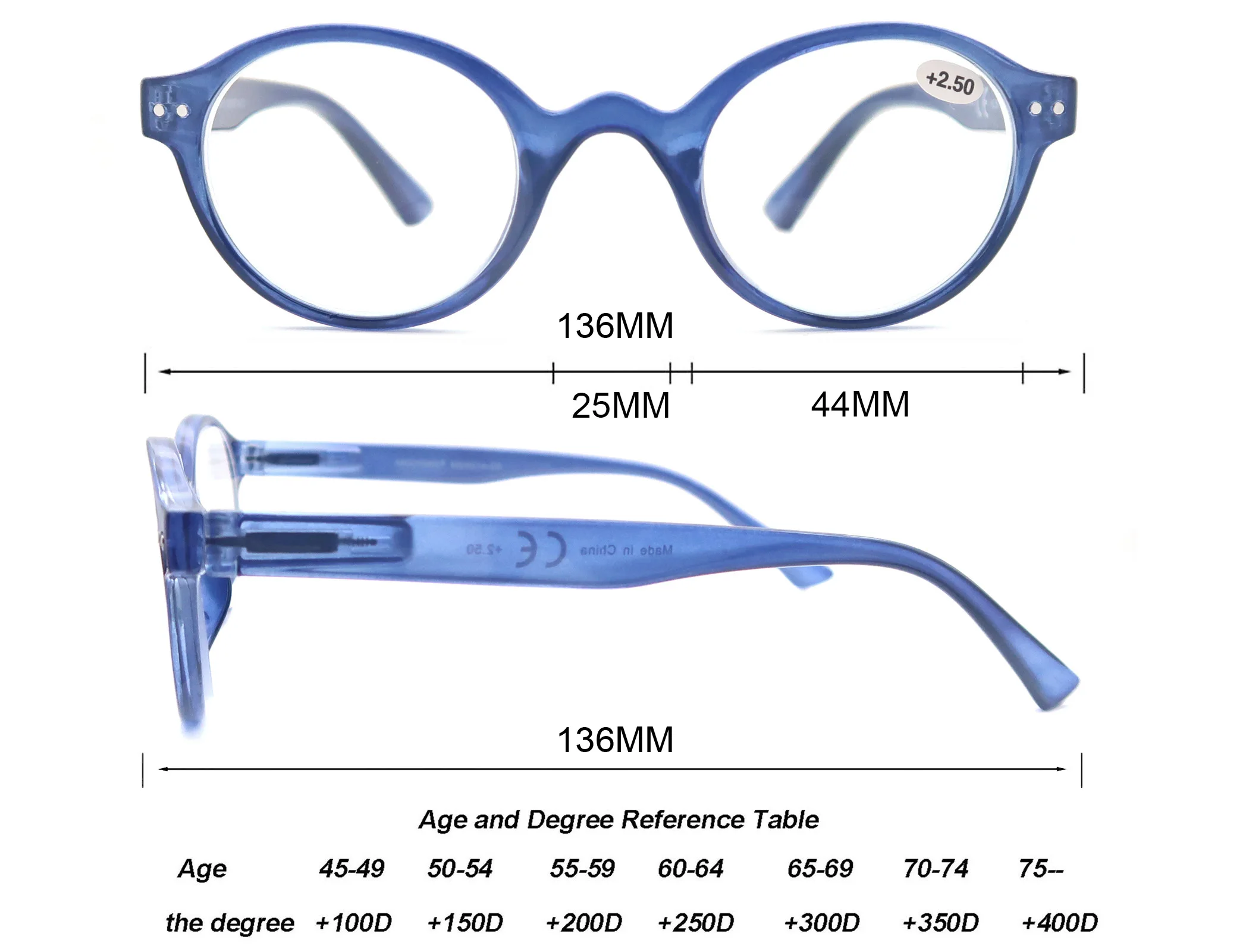 Reading Glasses for Men Women Classic Round Spring Hinge Hyperopic Presbyopia +1.0 to +4.0
