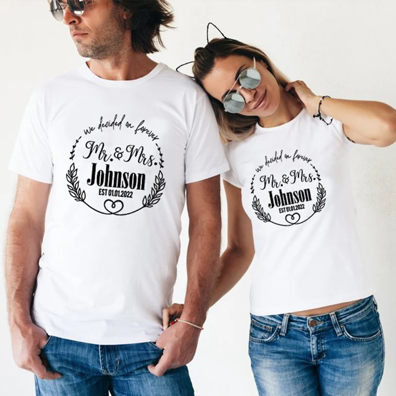 Guión Cadena dominio Camiseta personalizada de Mr Mrs para parejas, camisa de compromiso, camisas  de novio, camiseta de novia personalizada XL para parejas| | - AliExpress
