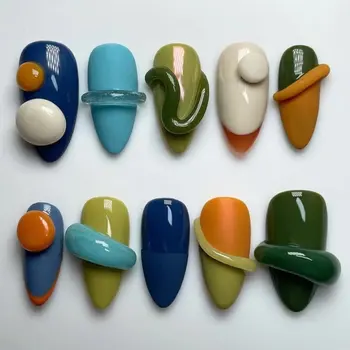 핸드메이드 매니큐어 롱 아몬드 가짜 손톱 2024, 귀여운 발레 리미티드 네일 프레스, 네일 디자인, 접착식 네일 파일 세트, 10 개