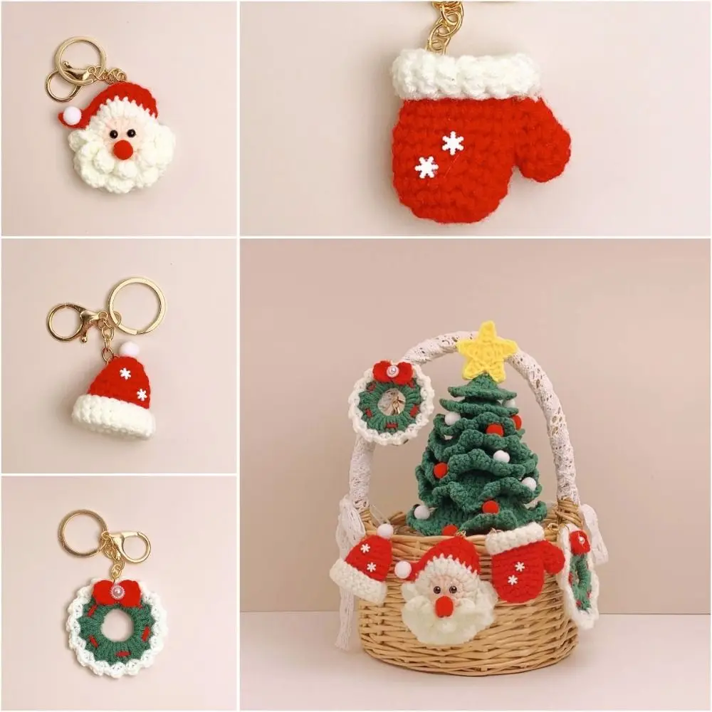 Christmas Mini Knitted Hat Keychains Knitted Gloves Christmas Hat Pendant Hat Hand-woven Christmas Gloves Keyrings New Year