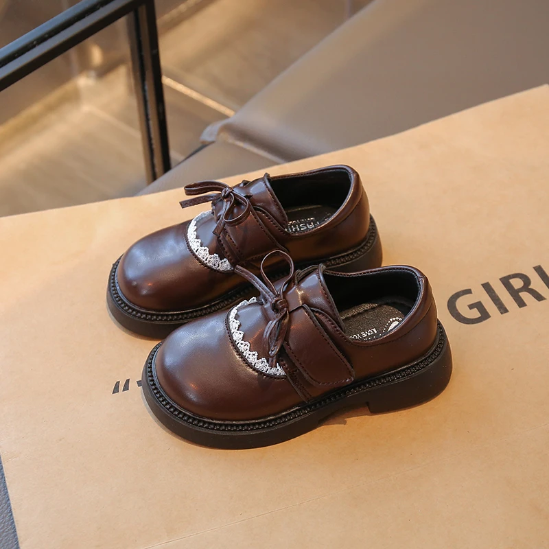 Girls Princess Leather Shoes with Bow-knot Children Dress Performance Shoes Soft Sole Classic Kids School Party Flats Shoes