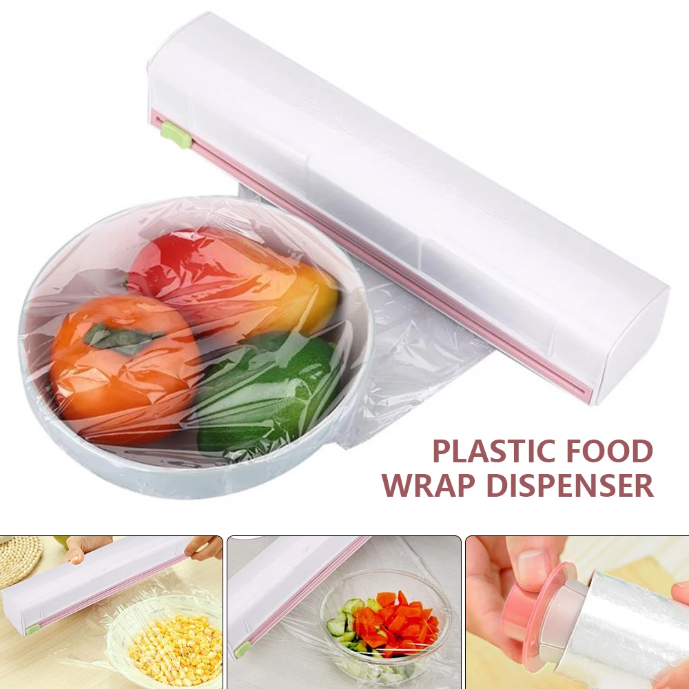 Plastic Wrap Dispenser with Slide Cutter Reusable Food Wrap Cutter Household Cling Film Cutter