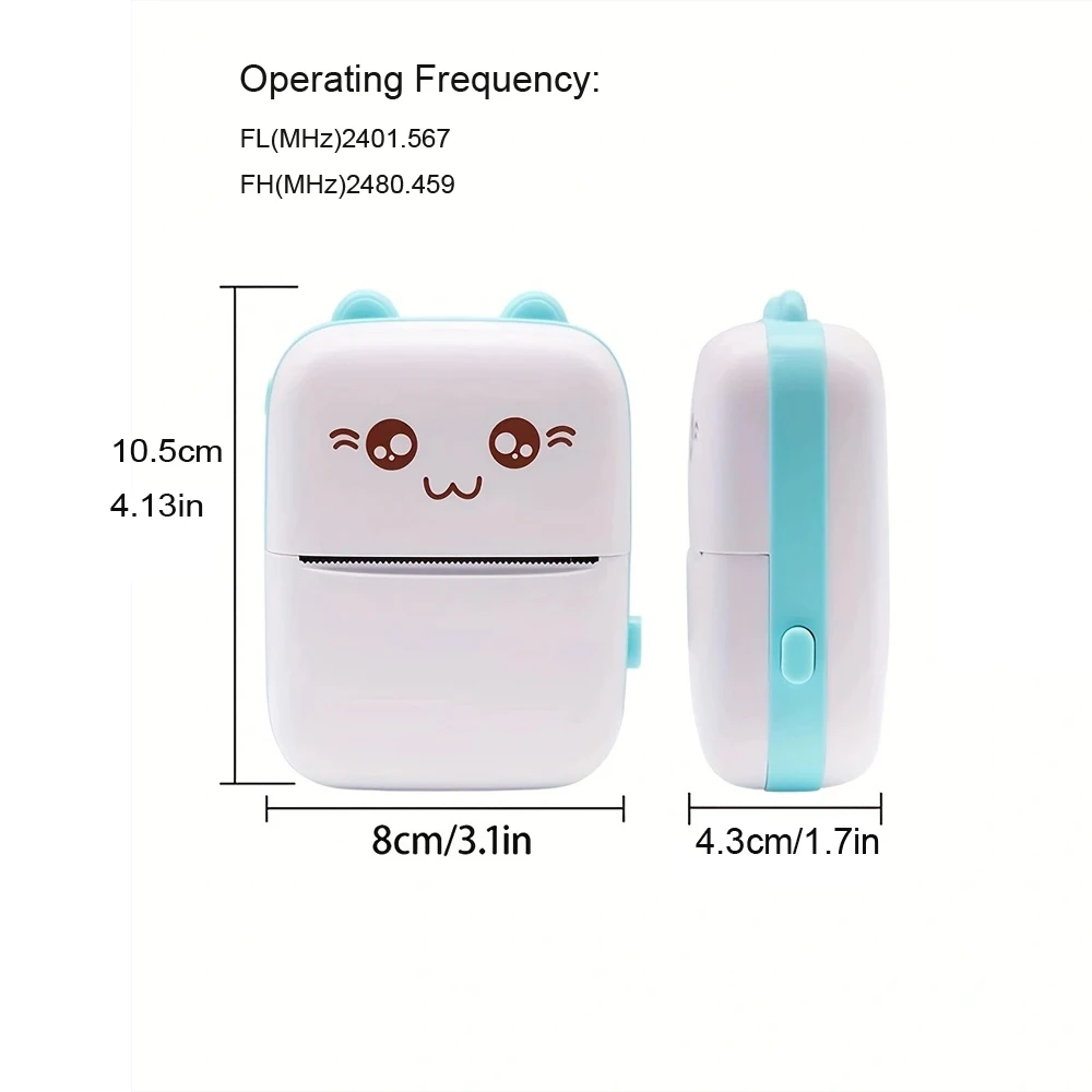 휴대용 열전사 프린터 미니 무선 BT 203dpi 사진 라벨 메모, 잘못된 질문 인쇄 USB 케이블, 휴대용 여행 케이스