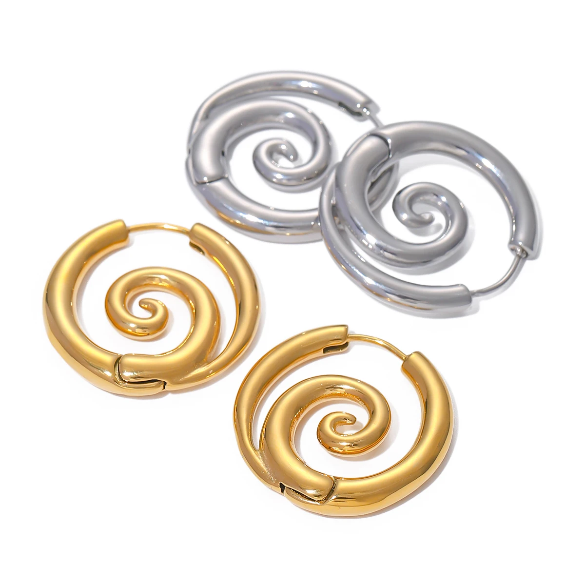Youthway Exquisite Stainless Steel Spiral Hoop Earrings Unusual Anti Allergic Waterproof Metal Gold Color Jewelry Party Gift