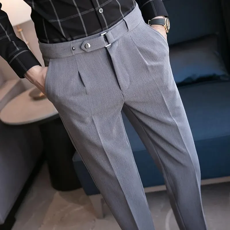 thumbnail image 1 of Pantalones trenzados para hombre, pantalones ajustados de traje blanco y azul para hombre, ropa de trabajo de lujo, ropa clásica de licra, ropa barata de estilo coreano formal, 1 of 5