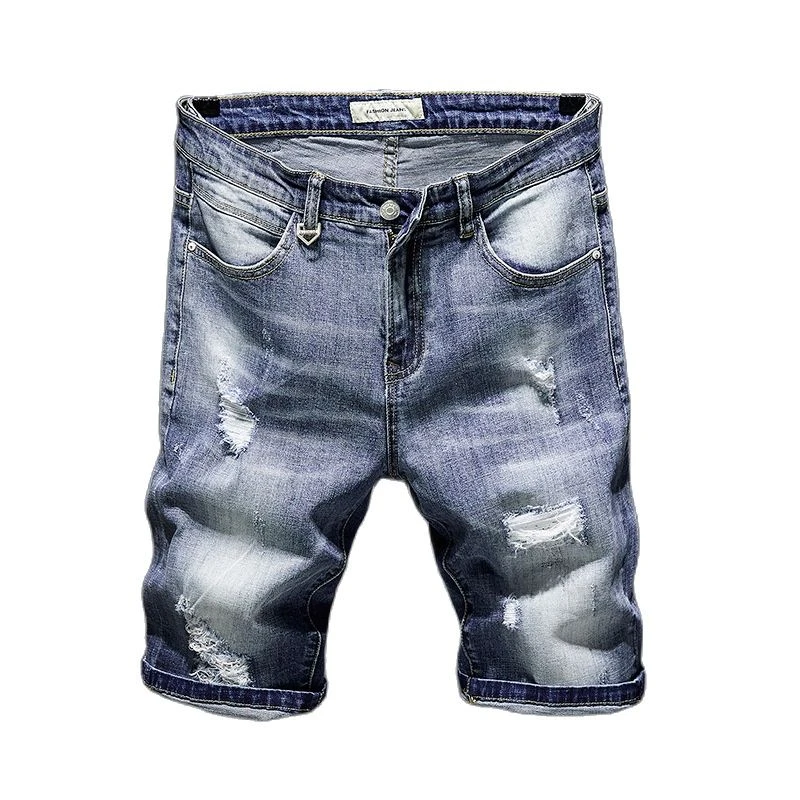 mens slim jeans Summer 2022 Fashion Casual New Man's Ripped Denim Pants Men's Shorts Knee Length Baggy Short Straight Denim Shorts Jeans Men slim jeans