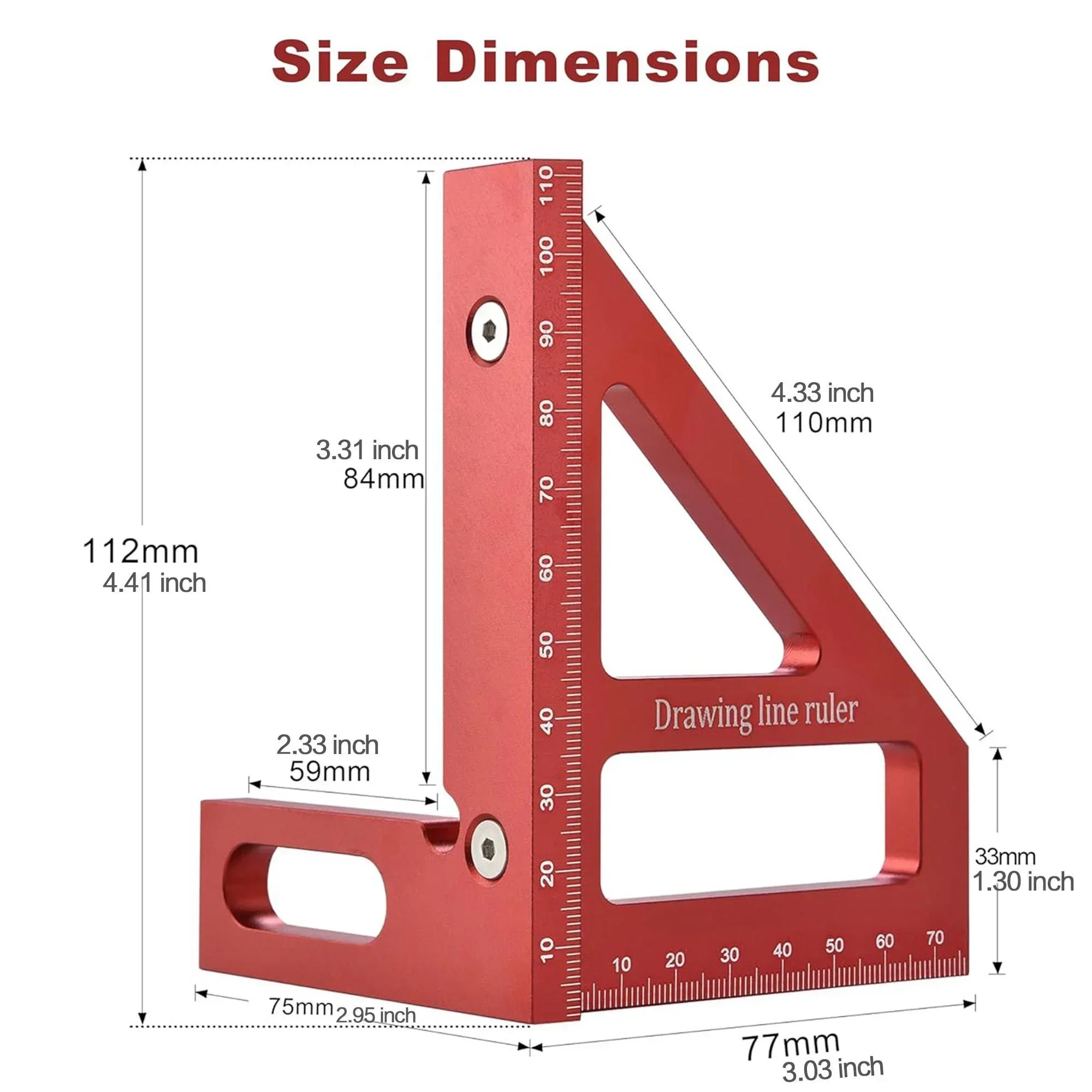 Aluminum Alloy 45-90 Degree Triangle Ruler Multifunctional Woodworking Angle Ruler Drawing Measuring Tool For Carpenter DIY
