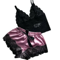 Nuisette en dentelle à col en V pour femmes, ensemble de pyjamas, lingerie, short en Y, vêtements de nuit sexy 1