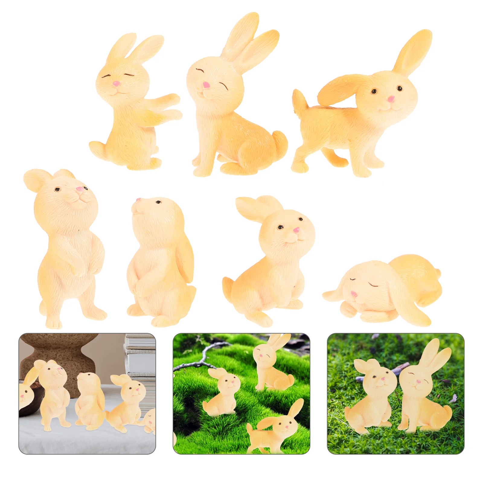 

7 Resin Rabbit Shape Ornament Desktop Display Sculpture for Home Decorative Miniature Landscape Decor ( Mixed Style )