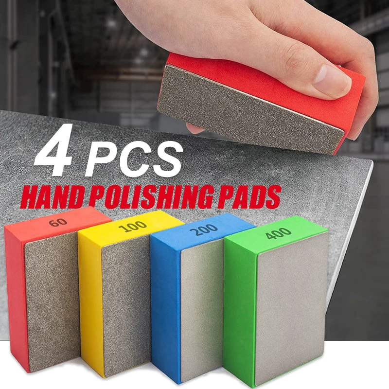 4Pcs Diamond Hand Polishing Pads Tile Glass Abrasive Grinding Block Stone Marble Ceramic Abrasive Sanding Disc Polisher Tools ceramic glass tile locator diamond opening positioning guide drill bit guide hole clamping range construction tools drill guide