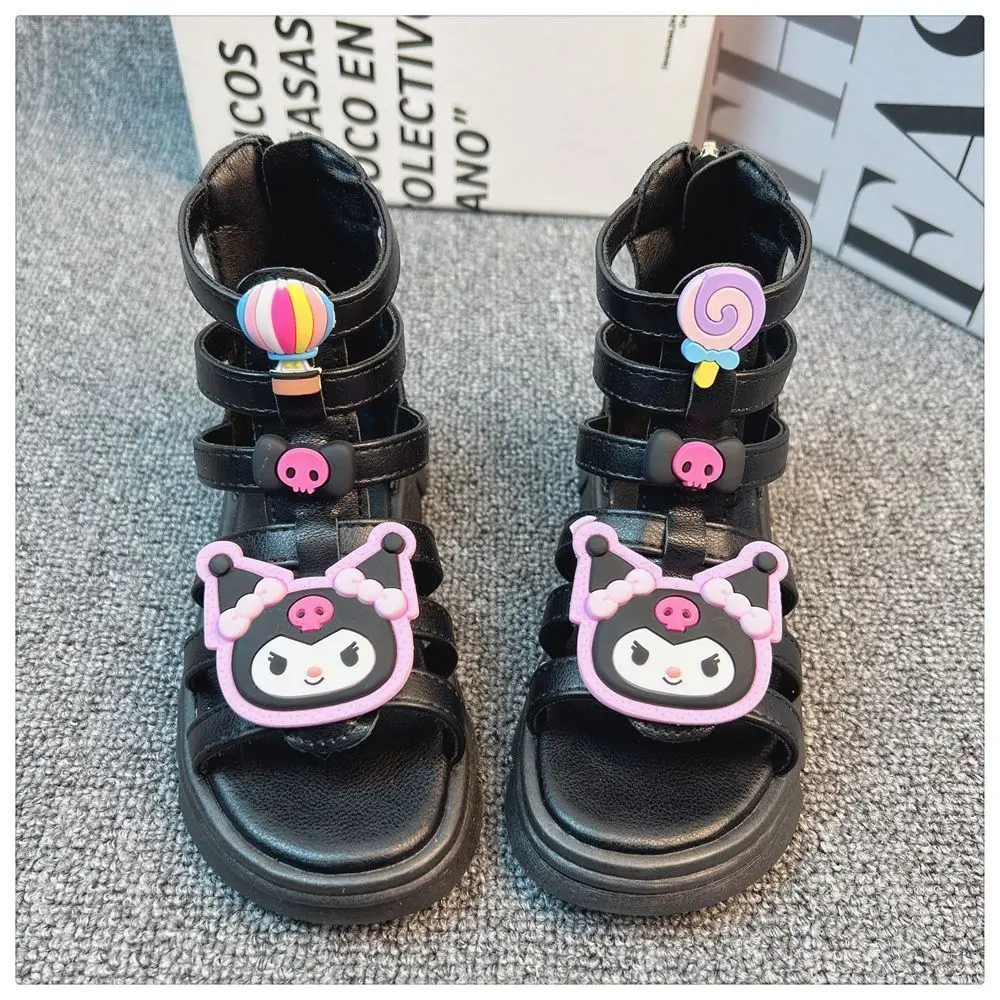 Girls Summer Sandals Soft 2024 New black white Princess Shoes Fashionable Casual Kuromi Big Boys Lightweight children shoes 2