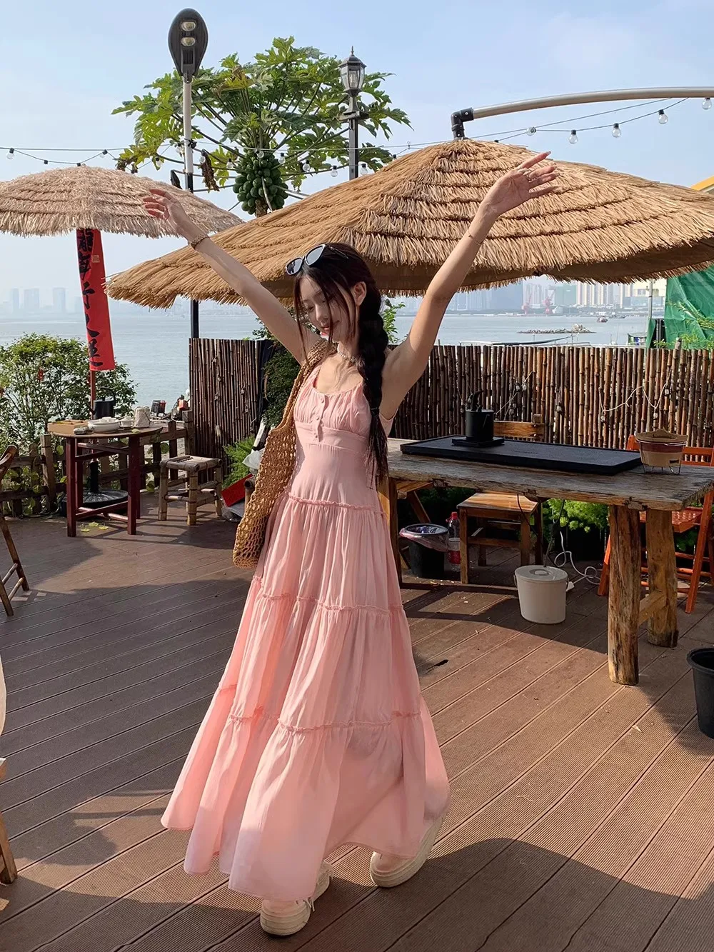 French Elegant Dresses for Women Solid Spaghetti Strap Summer New Ruffles A-line Casual Korean Chic Midi Vestidos Mujer