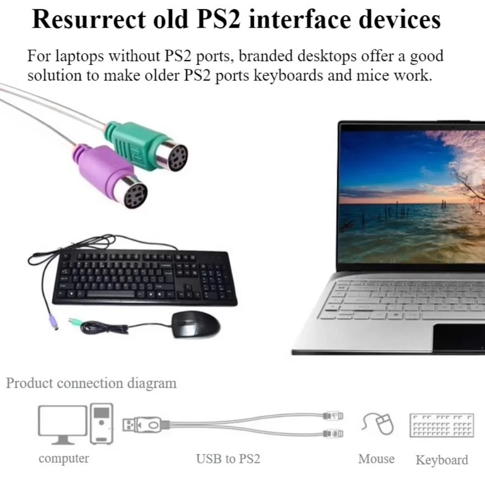 1PC USB Male To PS/2 PS2 Female Converter Cable Cord Converter Adapter Keyboard