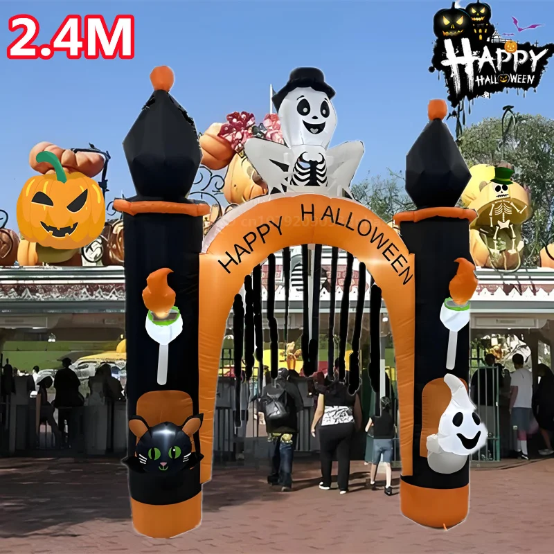 Inflatable Decoration Toy Halloween Inflatable Arch Toys Model Built-in LED Light Pumpkin Prop Outdoor Indoor Home Garden Party Terror Decoration