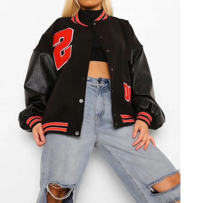 Street Girl Punk Style Baseball Uniform 2024 Autumn Winter New Letter Embroidery Hip-hop Fleece Jacket Leather