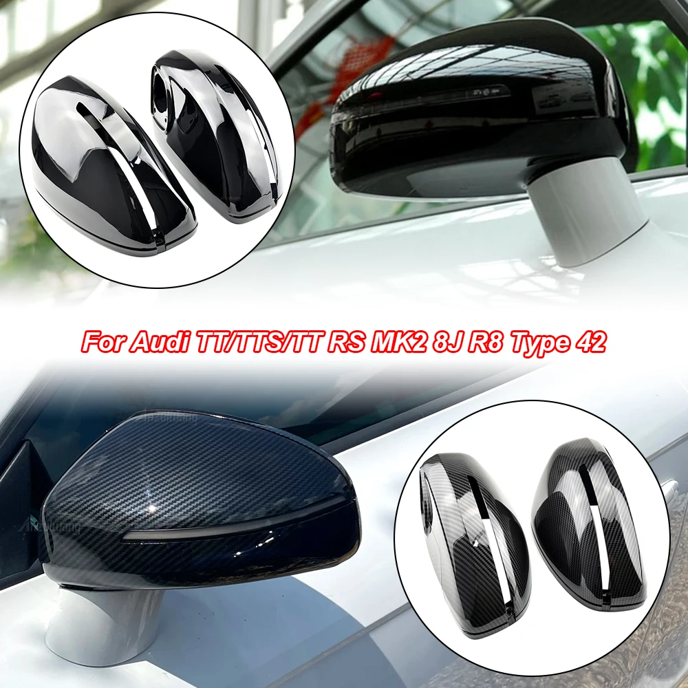 Carbon Fiber Glossy Black Replacement Rearview Side Mirror Covers Cap For Audi TT TTS TT RS 8J MK2 2007-2014 R8 42 2007-2015