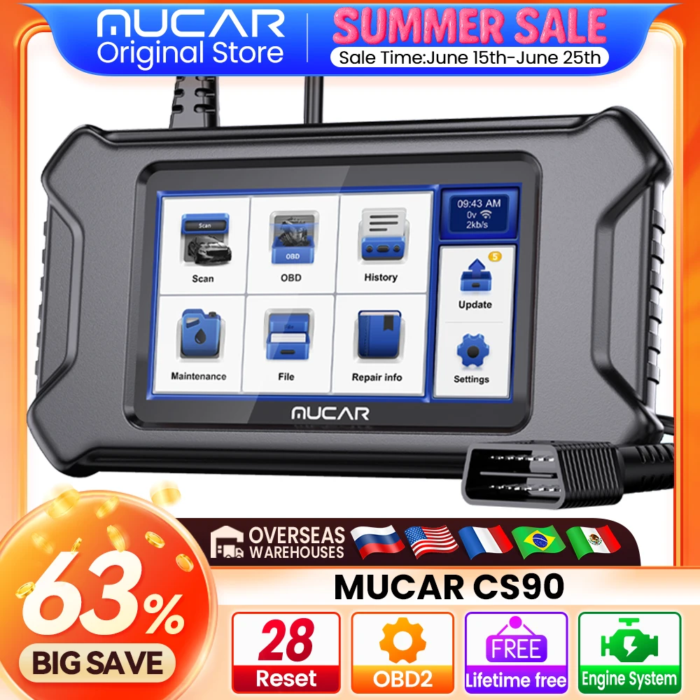 OBD2 Scanner MUCAR CS90 Professional diagnostic tool Auto scanner bluetooth ECM System 28 resets lifetime free update