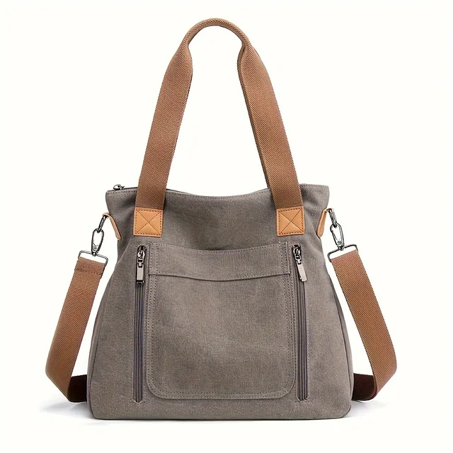 Sac à main polyvalent pour femmes, sac à bandoulière décontracté en toile de grande capacité 1