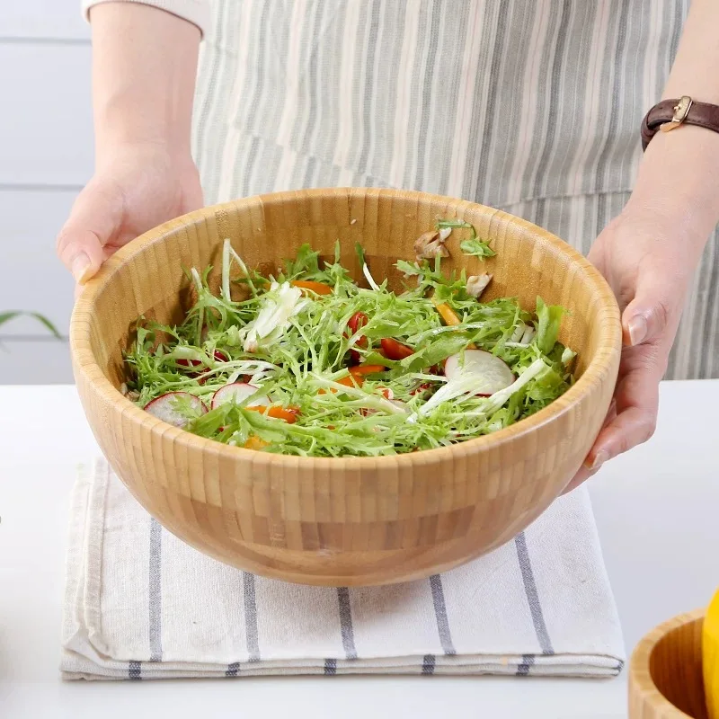 Bol De Bambú Artesà 26 Cm - Con Acabado En Cobre, Para Servir Ensalada, Fruta O Pan - Decorativo Y Práctico