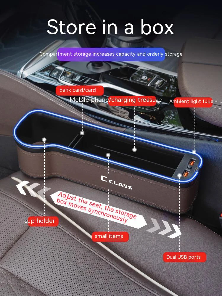 Car door handle storage box Mercedes Benz C CLASS Gm Car 7 Color Storage Box Atmosphere Light Car Cleaning Organizer USB Charging Accessories