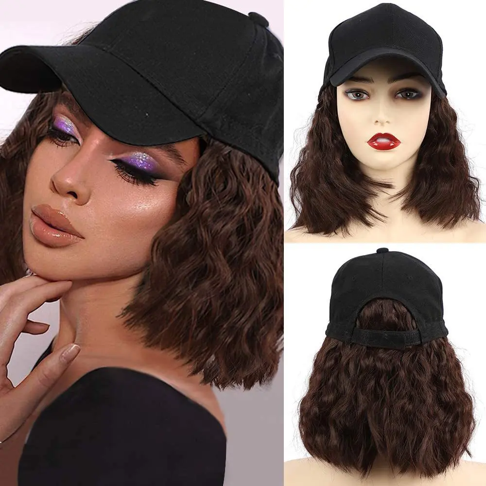 Baseball Cap Short Wig Curly Synthetic Baseball cap Hair Wig Natural