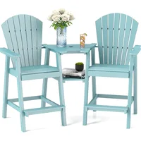 Tall Adirondack Chairs Set of 2,Recycled Poly Balcony Chair with Double Connecting Tray Patio Stools Weather Resistant 1