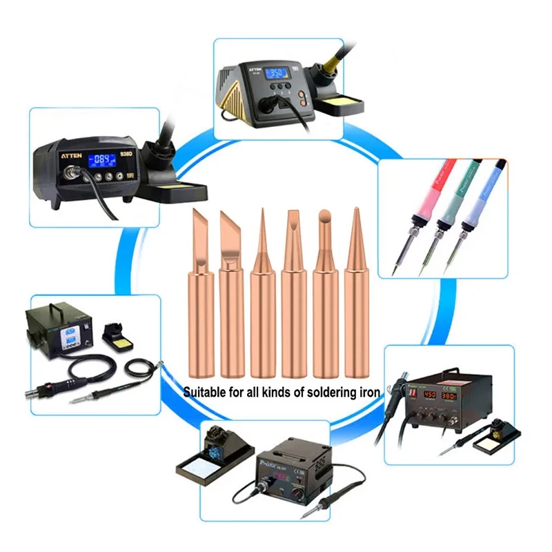 3/5Pcs Soldering Iron Tip Pure Copper 900M Soldering Iron Head Set Inside Hot Bare Copper Electric Welding Tools