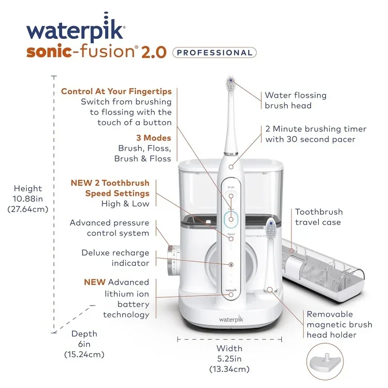 QWWaterpik Sonic-Fusion 2.0 Professional Flossing Toothbrush,Electric Toothbrush and Water Flosser Combo In One,White