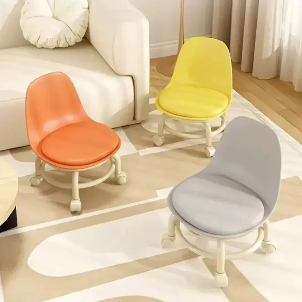 Household Backrest Pulley Low Stool Waist Protection 360 Degree Rotating Versatile Round Stools Modern Simple Universal Wheel 4