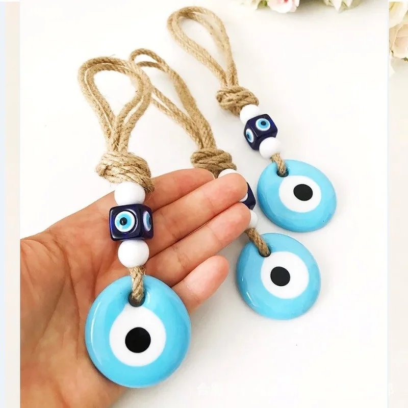 Lucky Eye Glass Blue Turkish Evil Eye Pendant Wall Hanging Multi Color Bead Handmade Decoration for Home Living Room Car wall art decor wall hanging pendant crystal wall hanging glass pendant ornament