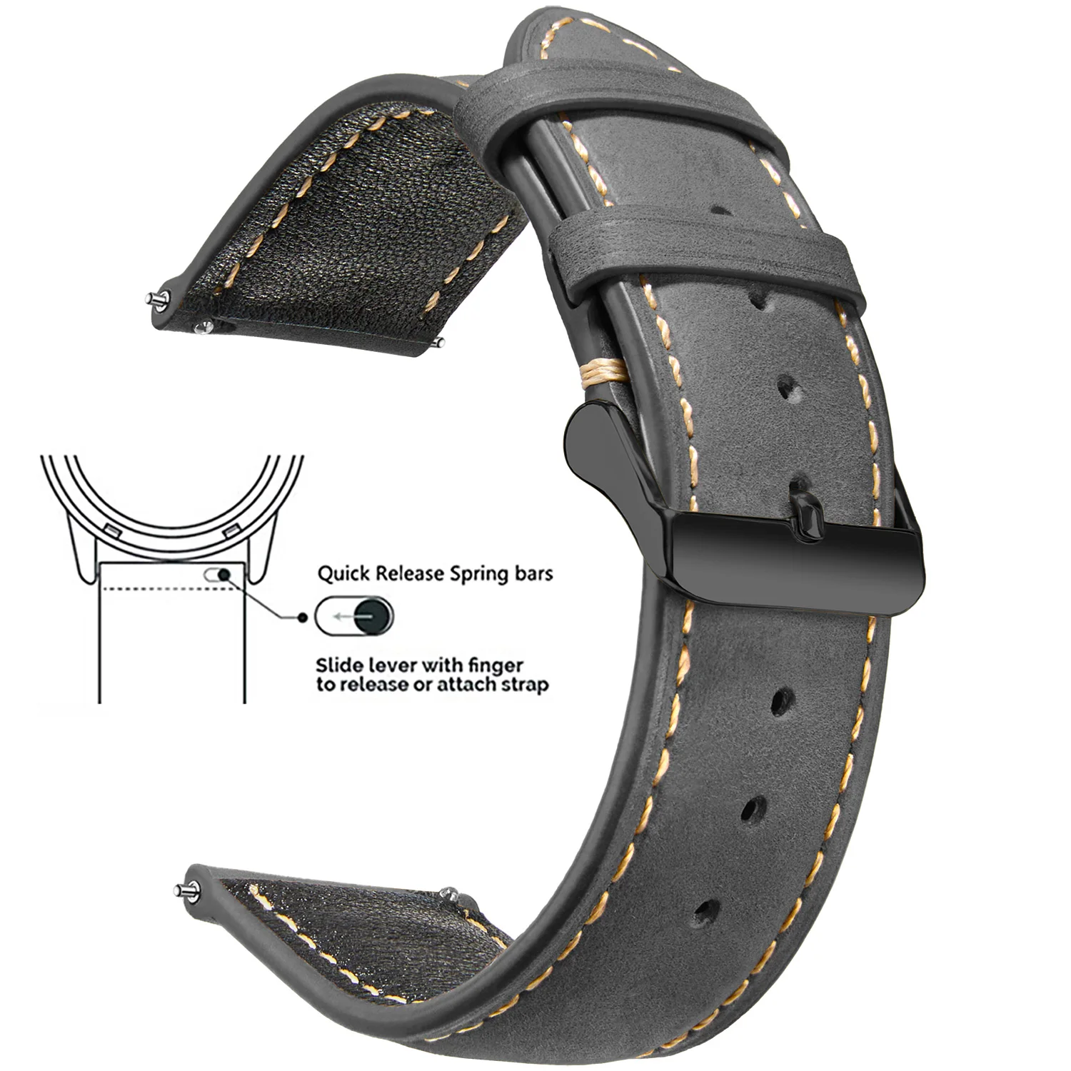 Premium Waxed Vintage Genuine Leather Watch Strap - Quick Release, Top Grain, Multiple Sizes Available
