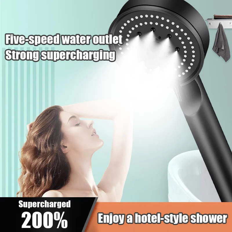 5 Modes Water Saving Shower Head Handheld One-key Stop Adjustable High Pressure Massage Nozzle