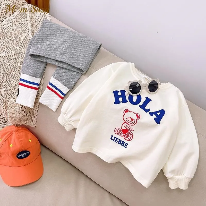 

Модный хлопковый комплект одежды для маленьких мальчиков и девочек, толстовка с рисунком медведя + леггинсы, комплект из 2 предметов, толстовка с капюшоном для малышей, одежда для малышей, От 1 до 10 лет