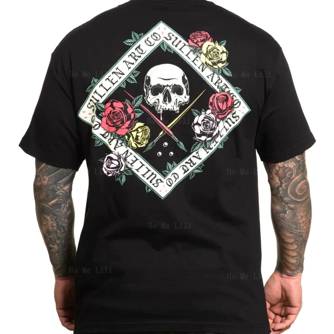 Sullen Distintivo Floreale Maglietta Nera Double Sided Mens Abbigliamento Grafica Lusso 100% Cotone