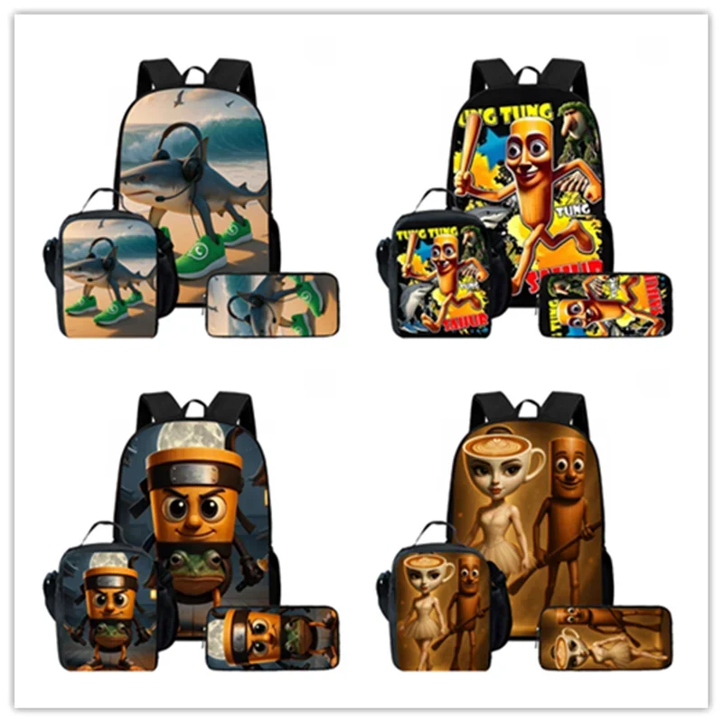 Cartoon Brain Rot Child School Backpack With Lunch Bags Pencil Bags For,Light Weight Child School Bags 1