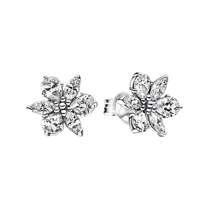 

Nature Flowers Leaves Herbarium Cluster Stud Earrings For Women Ear Piercing Pear Zircons Silver 925 Jewelry Mother's Day Gifts