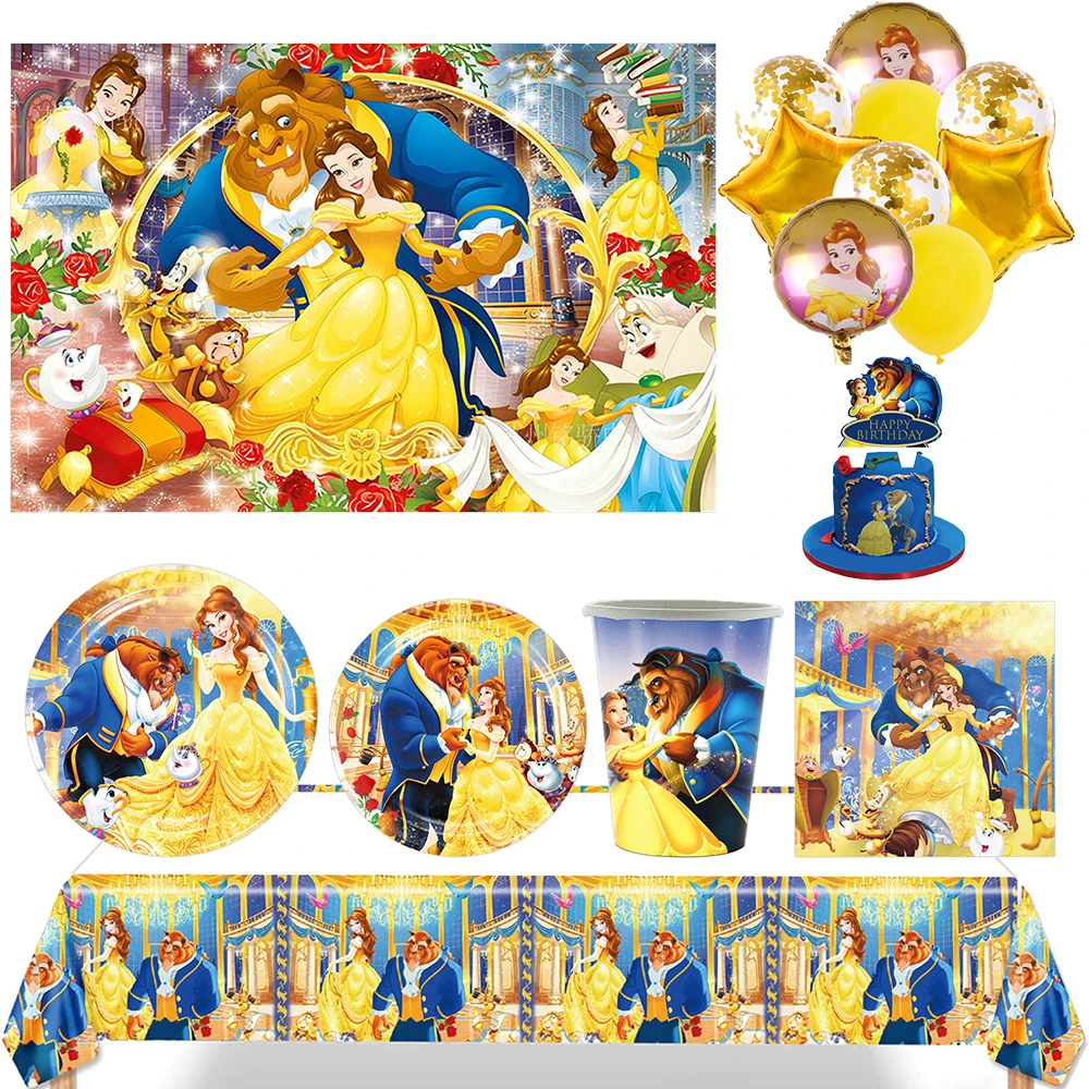 

Beauty And The Beast Belle Princess Birthday Party Decorative Disposable Tableware Background Balloon Banner Baby Shower Gift