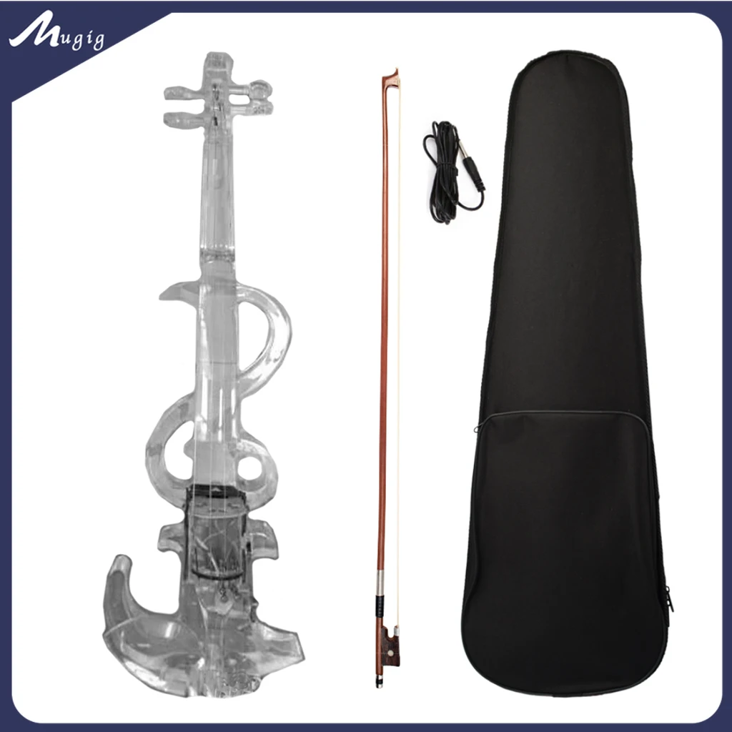 

Mugig 4/4 Electronic Violin LED Color Light Violin Acrylic Transparent Beginner Set with Case Headphones Bow Performance Type #8