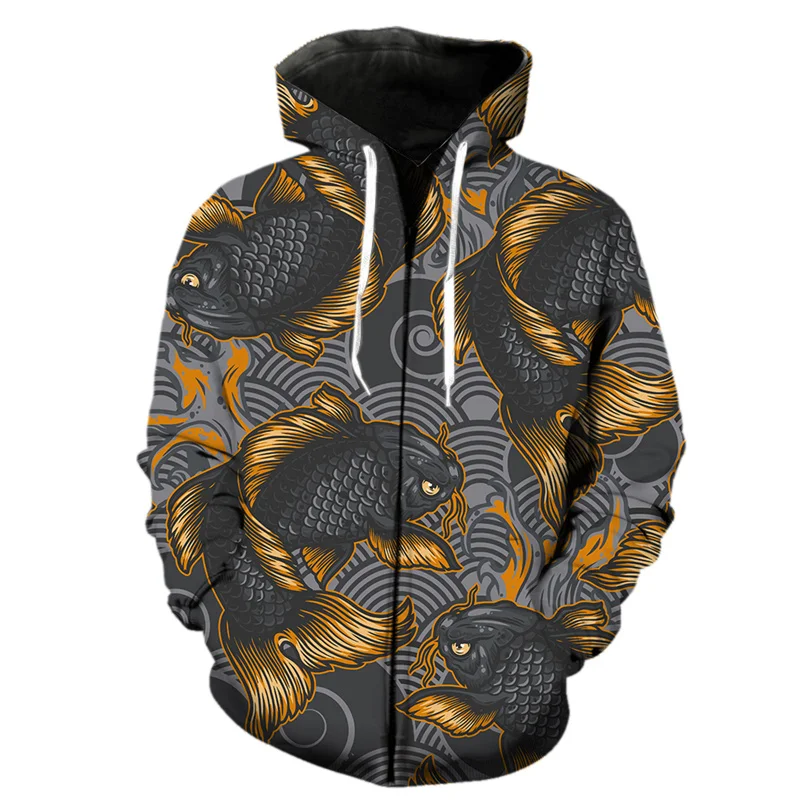 thumbnail image 1 of Sudadera con capucha y cremallera con diseño de dragón samurái y guerrero fantasma para hombre, estilo Harajuku, con estampado 3D de carpa, informal, de manga larga, para primavera, 1 of 5