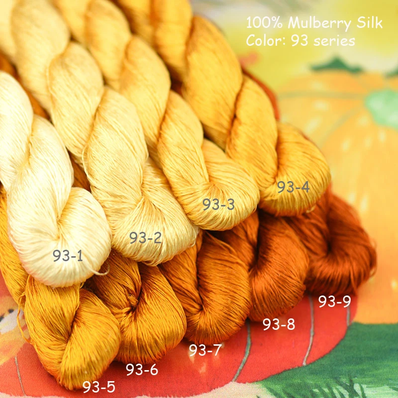 Description Picture 5 of item100% Mulberry Silk Thread Embroidery Yarn Floss Natural  Cream Beige Yellow Gold 85  Orange Brown Color 85 88 89 90 91 92 93 106