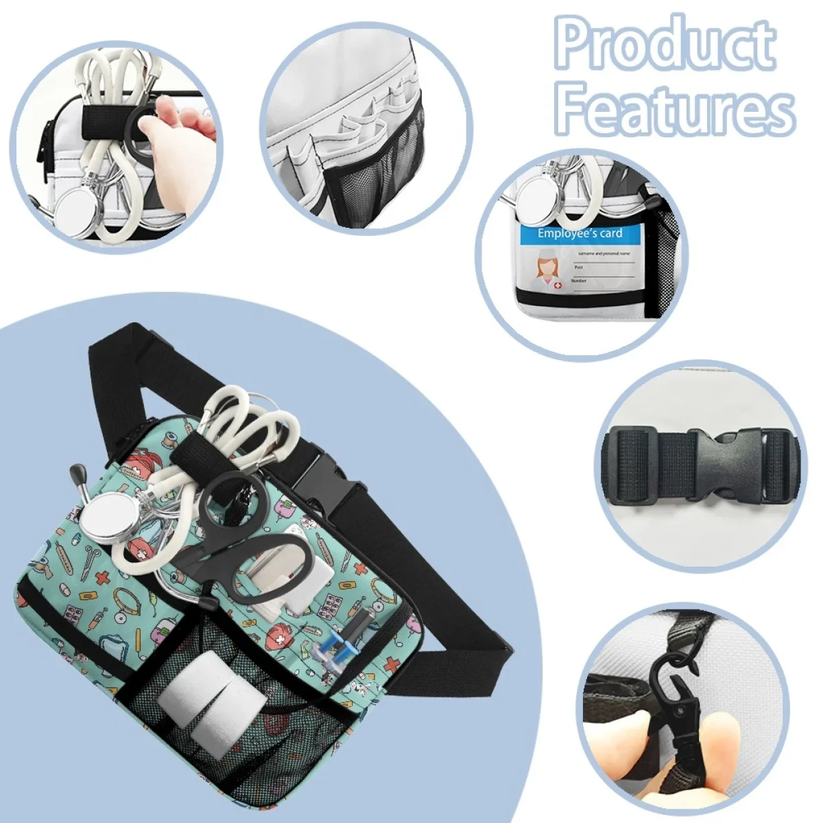 Mesh Nursing Belt Bags With Adjustable Belt Multi-functional Waist Bag Fashion Cartoon Medical Equipment Pattern Fanny Pack Gift