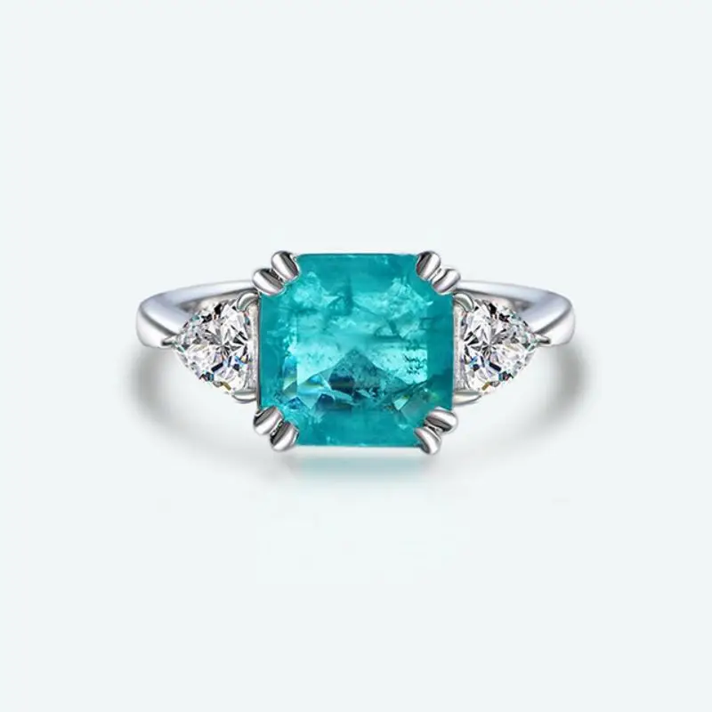 Donna 925 Argento Fidanzamento Di Nozze Paraiba 10*10Mm Anelli Di Pietra Cubic Zirconia Tormalina Anello Paraiba Gioielleria Raffinata