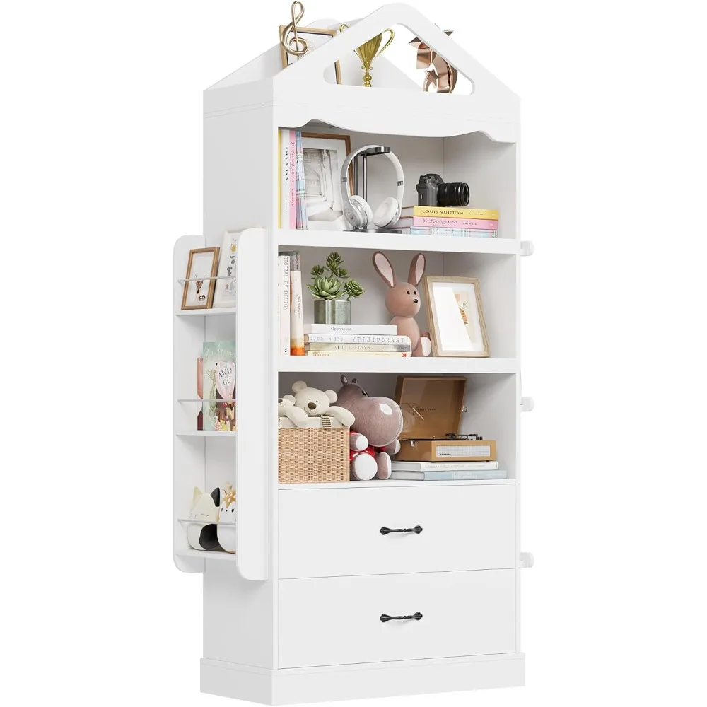 71" Tall Kids Bookcase, Kids Bookshelf with 2 Drawers, 4 Tier Large Book Shelves, Wood Display Standing Cabinet with Toy Storage 2