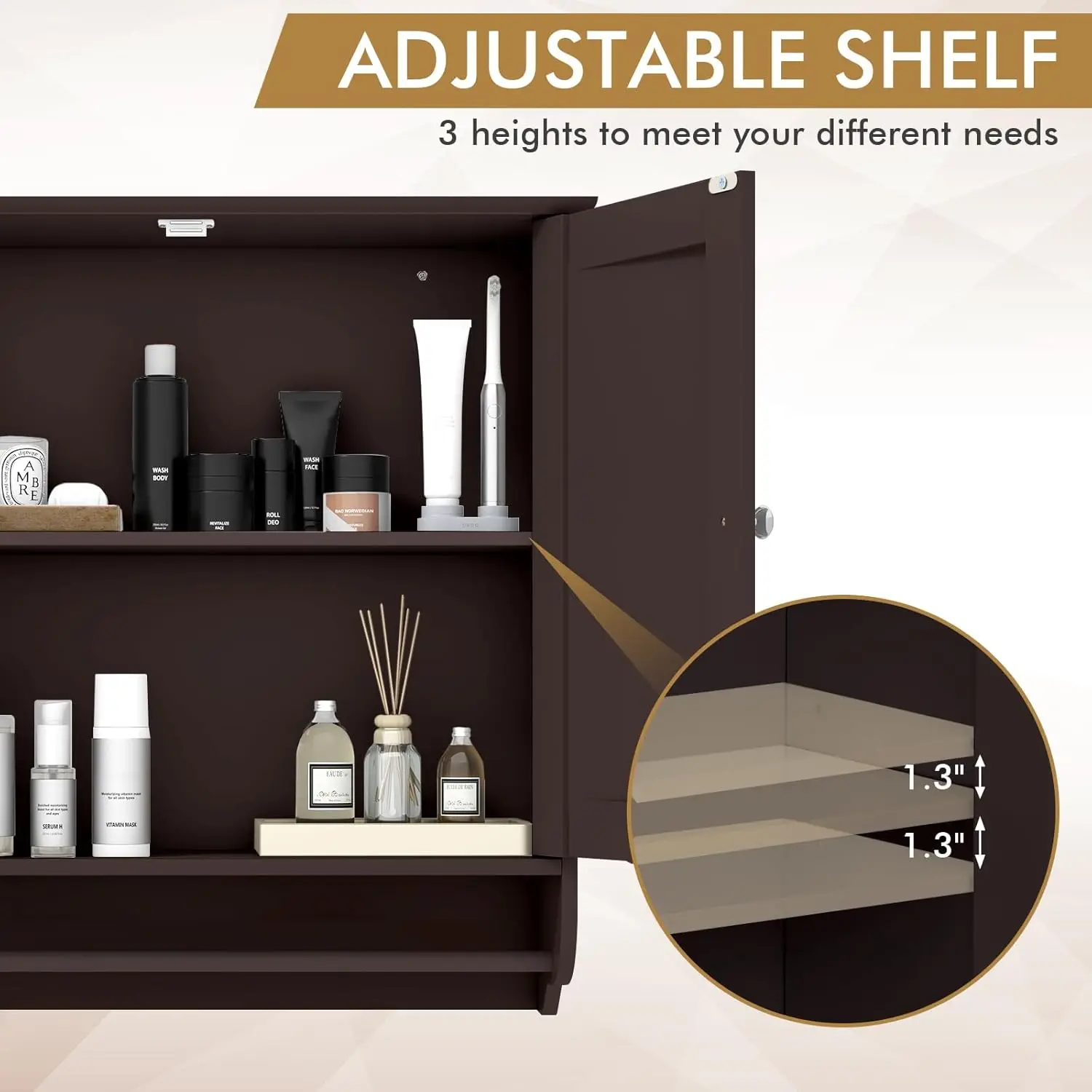 Bathroom Cabinet Wall Mounted, Bathroom Medicine Cabinet with Bar&Double Door&Adjustable Shelf, Over The Toilet Storage Cabinet 5