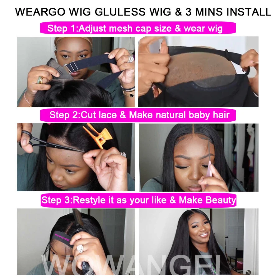 Glueless Wigs Kinky Straight 5x5 HD Lace Closure Wig Yaki Brazilian Hair Natural Scalp HD Lace Front Human Wig 3mins Wear Go Wig