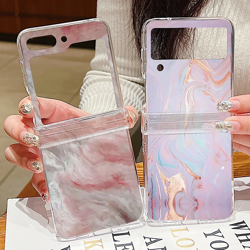 Ink Marble Pattern Transparent Folding Phone Case - Elegant Hard Cover Design